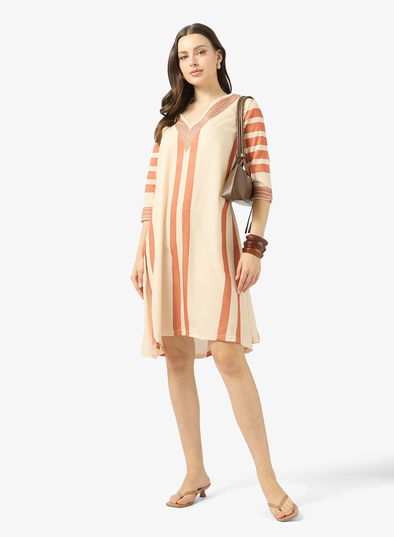 Ginger V Neck Stripe Kaftan Beach Dress - Image 4